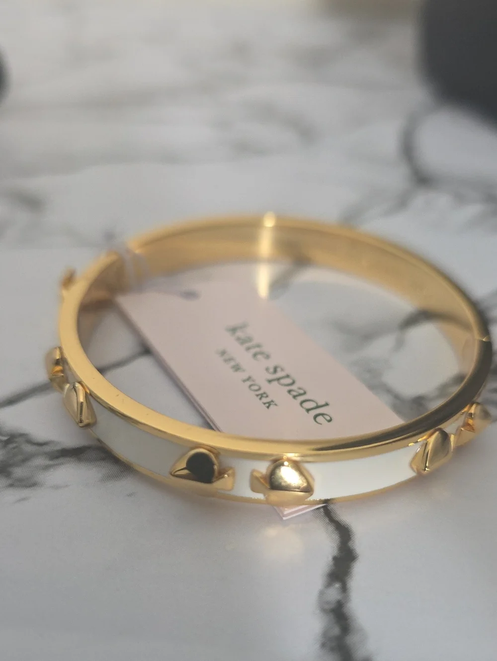 Kate spade Gold-Tone & White Enamel Spade Accent Bangle Bracelet